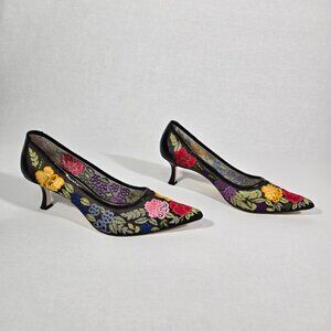 DONALD J PLINER & LISA SIGNATURE Mesh Floral Kitten Pumps Size 8.5B Made Italy!